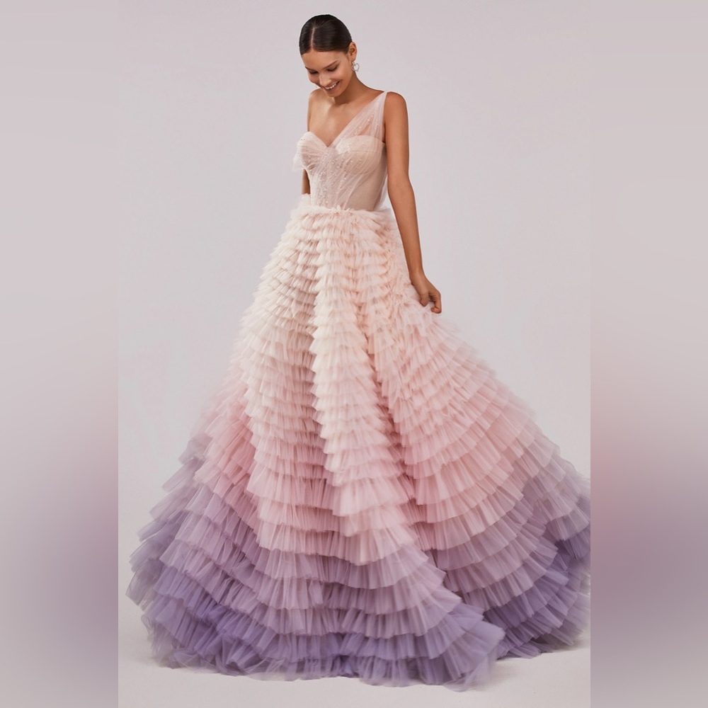Milla charming ball gown with frill-layered ombré maxi skirt